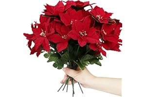 ‎HOMCOMODAR Homcomodar Künstliche Weihnachtsstern 4 Stücke Poinsettia Weihnachtsblume künstliche Blume Ornamente für Hochzeit Weihnachten Party Dekoration(Rot)