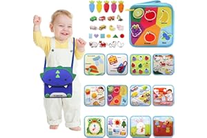 Meafeng Busy Board 12 Seiten in 1, Filz Quiet Book Activity Board für Kleinkinder, Motorikspielzeug für Frühe Bildung, Sensorik, Baby Lernspielzeug, Montessori Spielzeug ab 1 2 3 4 Jahr(Dino)
