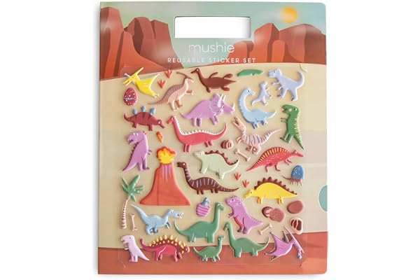 Mushie Ensemble de Livres d'Autocollants Réutilisables (Dinosaure) | Stickers en Mousse Amovibles | Activité Artistique et Artisanale pour Enfants