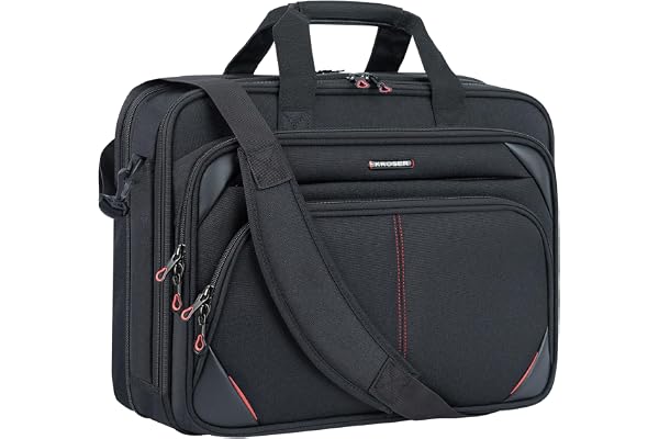 KROSER Laptop väska 15,6–17,3 tum affärsväska, bärbar dator, axelväska, vattenavvisande axelväska, hållbar surfplattefodral med RFID-väskor för college/män/kvinnor/män/kvinnor (mörkblå/grå), svart