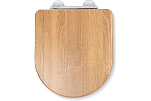 Croydex Levico Flexi-Fix D Shape Toilet Seat Soft Close - Quick Release Button for Easy Cleaning and Adjustable Hinges with Top and Bottom Fixings Included, Antibacterial Treated Surface (Teak)