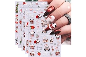 KALEFUL 3D Adesivi Unghie Natale, 6 Fogli 5D Autoadesivi Nail Art Stickers Unghie Decorazioni