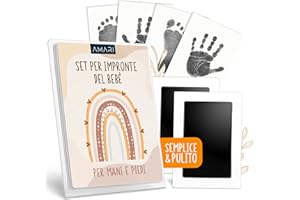Amari ® Set di impronta di mani e piedi di neonato, inclusi 2 tamponi d'inchiostro e 4 schede di stampa - Regalo per la nascita di un bambino (Grande (0-12 mesi))