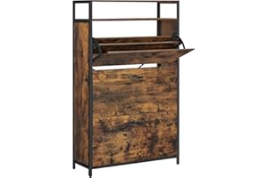 VASAGLE Szafka na buty, wysoka szafka do przechowywania butów z 3 drzwiami, otwarta półka, przegroda wewnętrzna, na 15-24 pary butów, oszczędność miejsca, 80 x 30 x 130 cm, rustykalny brąz i czarny