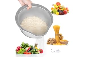 Winter Shore Colador Acero Inoxidable para Lavar Arroz - Escurridor Fregadero con Pico Seguridad Alimentaria - Tazón Cocina para Enjuagar, Limpiar y Escurrir Pasta, Quinoa, Frutas, Verduras, Granos