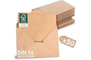 Falinko Faltkarten mit Umschlag Kraftpapier braun I Din A6/C6 I Faltkarten blanko I Briefumschläge braun I neutrale Grußkarten mit Umschlag (Kraftpapier, 50er Set)