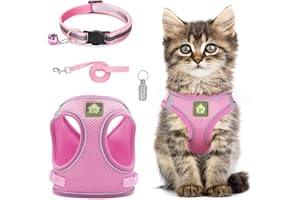 GRANTOP Cat Harness and Lead Set,Adjustable Reflective Stripe Cat Kitten Walking Vest with Leash Cats Collar,Escape Proof Soft Mesh Vest Harness and Lead for Small Medium Cats Pets Walking