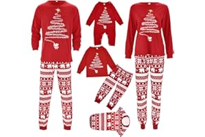 Achimlt Pigiama Natale Famiglia Elegante Maglietta a Maniche Lunghe e Pantaloni Invernale Sleepwear, Natale Pigiama Donna Abbinato Coppia Stampa Pigiami Natalizi Famiglia per Mamma papà