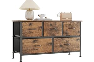 CAIYUN Chest of Drawers,Dresser for Bedroom with 5 Drawers,Fabric Dresser with Wood Top and Large Storage Space, Easy to Assemble, for Bedroom, Living room, Rustic Brown