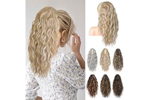 BRIKABIA Ponytail Extension Pferdeschwanzverlängerung Haarteil mit Klammer, Lange, Gewellte, Lockige Pferdeschwanz Haarteil Clip in Haarverlängerung für Frauen, 40cm, Aschblond mit Highlights