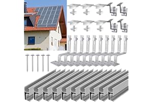 PIMDYGO Support de Fixation Panneau Solaire Kit, Kit de Montage de Panneau Solaire, Accessoires pour Module Solaire pour Toit, 4 Support Fixation Panneau Solaire, Rail Aluminium pour Panneau Photovoltaique