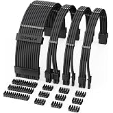Sirlyr PSU-kabelverlenging, eenrichtingsgebogen ontwerp pc-kabelverlengingen - zacht gevlochten 1x 24-pins ATX/1x 8 (4+4) Pin