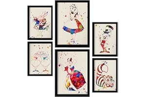 Nacnic Alice im Wunderland Postern. Illustrationen im Aquarell Stil von klassischen Kindermärchen, Filmen und Büchern. Innenarchitektur und Dekoration. A4 & A3.