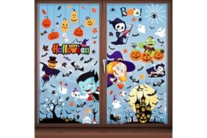 YIHELU Adesivi per Halloween, 9 Fogli 101 PZ Adesivi per Finestre di Halloween Set di Adesivi Riutilizzabili, Decorazioni per Feste di Halloween