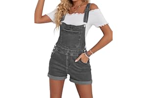 Vetinee Womens Denim Overalls Jean Short Dungarees Roll Up Bib Overalls Shorts