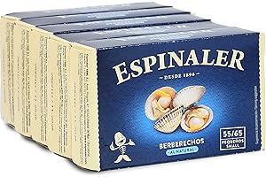 Berberechos al natural Espinaler - Pack de 5 latas de 55-65 - Conservas Gourmet de berberechos - Berberechos en conserva de tamaño pequeño para tu aperitivo
