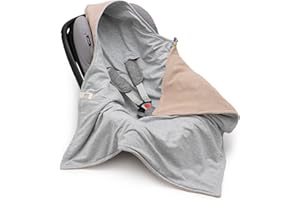 ‎MIKOS Mikos® Baby Swaddling Blanket GOTS Certified 100% Organic Cotton Knitted Blanket Cotton Blanket for Car Seat for Pushchairs e.g. Maxi Cosi Pink Beige 3 Point Strap (45) (Beige)