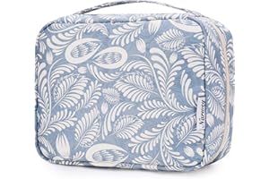 NARWEY Travel Hanging Toiletry Wash Bag Makeup Cosmetic Organizer for Women Waterproof (Blue Leaf)