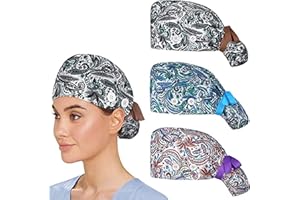 DAMX Schrubben Kappe mit Knöpfen, Chirurgische Kappe für Damen Männer, Op-Haube aus Stoff Langhaar, Verstellbar Op Kappe Zahnarzt Doktor Krankenschwester Arbeit Kappe für Labor Kochmütze