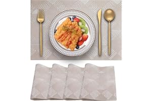 Blibalaskr Place Mats,Table Mats set of 4,Washable Non-Slip Placemats,Heat-resistant PVC Placemat,Suitable for kitchen,dining room,indoor outdoor (Beige)
