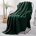 Exclusivo Mezcla Large Flannel Fleece Throw Blanket, 127x178 CM Sofa Throws, Soft Jacquard Weave Leaves Pattern Throws for Sofa, Forest Green Blanket