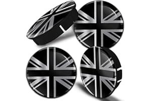 Biomar Labs® 4 x 60mm Coprimozzi Copricerchi Tappi Ruote Auto Logo Stemma Bandiera Nazionale UK GB Union Jack Regno Unito United Kingdom Argento Nero C 108