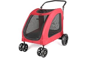 CAMPSOR Large Dog Travel Stroller with 4 Heavy Duty Wheels Pet Stroller with Adjustable Handle - Double Doggie Capacity Jogger Wagon with Back Front Door for Small Medium Large Dogs (Black and Red)