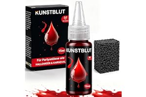 Fake Blood 15 ml Halloween Smink Set med Applikatorkork och Svamp | Perfekt för Halloweenfest, Karneval, Maskerad, Cosplay, Temakvällar och Fotografering för Droppar, Blodstänk och Horrorlooks