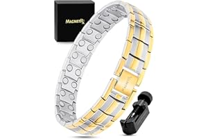 MagnetRX® Pulsera Magnética Ultrarresistente - Brazaletes de Acero Inoxidable para Hombres – Pulsera de Longitud Ajustable con herramienta de Medición para un Ajuste Perfecto (Plateada y Dorada)