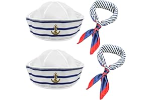 SKHAOVS Captain Sailor Costume Set, Striped Sailor Hat and Scarf Set, Sailor Ship Cap, One Size, Marine Outfit, Fancy Dress Party for Men and Women, Costume Accessories