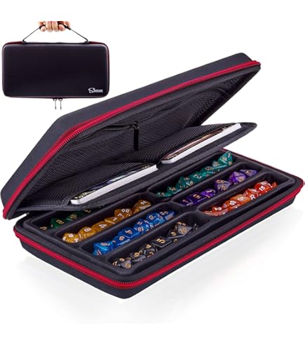 DND Dice Tray & Case Set - Holds 150+ Dice - Hard Shell Storage & Rolling Mat For D&D, RPG Game Nights (Black)