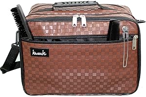 Kassaki Pro Friseur-Werkzeugtasche zum Tragen von Haar-Ausrüstung, Salon-Aufbewahrung, Reisetasche, braun kariert