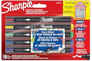 Sharpie Feutres acrylique | Pointe ogive | Feutres de coloriage adulte idéal pour coloriage mystèredessineretc. | Encre anti-bavures à base d’eau | Couleurs assorties | Lot de 5