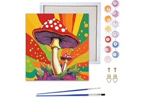 Reofrey Dipingere con i numeri, adulti con cornice a fungo, fai da te, dipinto a mano, paesaggio, tela 20 x 20 cm, con pennello e vernice acrilica, dipingere con i numeri, per principianti e anziani