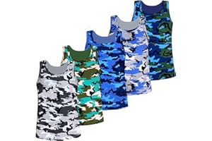LOREZA ® 5 Pack Jungen Camouflage Unterhemden Tank Top aus Baumwolle Unterwäsche Shirt Army 2-15 Jahre Gr.92-170