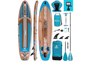 UPWELL Aufblasbares Stand Up Paddle Board 350/340/335/320cm mit SUP-Zubehör Inklusive Rucksack, Reparatursets, Rutschfestes Deck, Kajaksitz, Leine, 3 Flossen, Paddel und Handpumpe