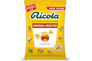 ‎RICOLA Ricola Original Kräuter, 75g Beutel Original Schweizer Kräuter-Bonbons mit 13 Schweizer Alpenkräutern, zuckerfrei, 1 x 75g, vegan