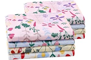 Houlife Fazzoletti colorati in puro cotone 60S da donna, motivo floreale, 4 colori, per ragazze, bambini, studenti, uso quotidiano, 4/8 pezzi, 34 x 34 cm