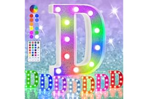 HEYCOLOR Colorful LED Marquee Letter Lights, RGB Shiny LED Letters with Remote, Glitter Light Up Letters Marquee Signs Battery Powered, Christmas Birthday Home Wedding Party Decoration, Letter D