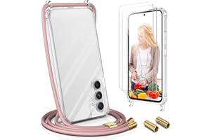 UYMO Funda con Cuerda para Samsung Galaxy A54, Case para Silicona Anti-Caída con Cordón, con 2 Protector de Pantalla,Correa Colgante Ajustable Collar Correa de Cuello Cadena Cordón Cover，Oro Rosa