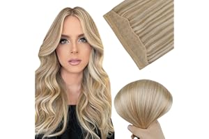 Easyouth Highlight Blonde Wire Hair Extensions Human Hair Wire Extensions Blonde Real Hair Fish Line Extensions Invisible 14 Inch 70g
