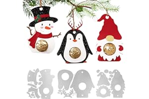 BHGT 3 Set Weihnachten Stanzschablonen Anhänger Geschenkbox Klein Gnome Schneemann Pinguin Prägeschablonen Box Stanzformen für DIY Scrapbooking Basteln Deko für Weihnachtsbaum Geschenke