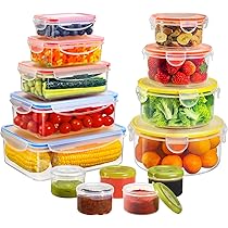 YASHE Glazen container met deksel, 10-delig, stapelbaar en YASHE Glazen container met deksel, 10-delig, stapelbaar en