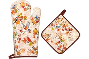 Arquiel Guante De Horno Agarraderas Pájaro de Otoño 2PCS, Algodón Guante De Cocina Resistente Al Calo Grueso Seguro para Cocinar, Hacer Barbacoas Microondas Y para La Chimenea Regalo