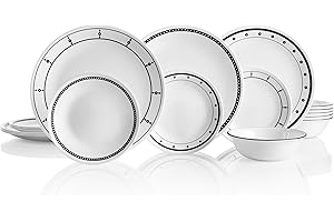 Corelle 18-Piece Dinner Set, Black and White Service for 6, Chip Resistant Dinnerware, Includes 26cm Dinner Plates, 17cm Salad/Side Plates and 530ml Soup/Cereal Bowls