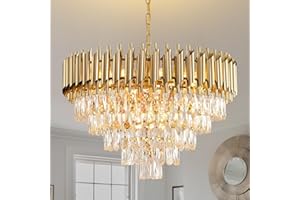 MSSIAN Gold Kristall Moderne Runde Kronleuchter für Esszimmer 5-Stufen Decken Hängeleuchten Große Decken Kronleuchter für Foyer Wohnzimmer Schlafzimmer Foyer Eingang W60CM 12-Leuchten