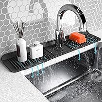 Paraspruzzi Per Lavello In Silicone - 61 Cm, Grigio, Multiuso Per Cucina E Bagno, Antischizzi - Foto 3