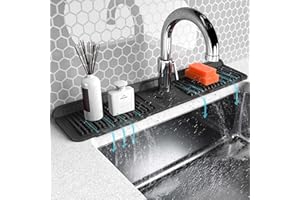 ABULUN Folding Faucet mat for Kitchen Sink-Sink Splash Guard Behind Faucet-Silicone Kitchen Faucet mat-Faucet draining mat of Sink Accessories with Button Lock