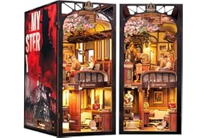 CUTEBEE Book Nook Kit,DIY Miniature Dollhouse Booknook Kit with Dust Cove and Led Light,3D Wooden Library Model kits to Build,Bookends Bookshelf Decor Gift for Adults(Train Mystery Case)