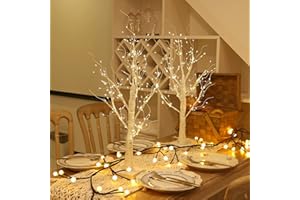 NEWNEN Tree Light Lighted Birch Tree, Set of 2 Tabletop Birch Tree Light Battery/USB Operated Led Bonsai Tree Light for Decoration Inside for Home Party Birthday Wedding Indoor Decor (Warm White)